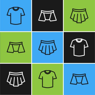 Çizgili tişört, etek ve erkek iç çamaşırı ikonu. Vektör