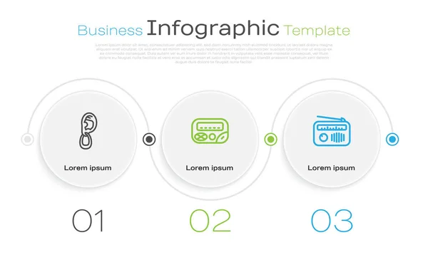 Definir linha orelha com brinco, Pager e antena de rádio. Modelo de infográfico de negócios. Vetor — Vetor de Stock