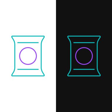 Hat Torbası veya paket patates cipsi simgesi beyaz ve siyah arkaplanda izole edilmiş. Renkli taslak konsepti. Vektör