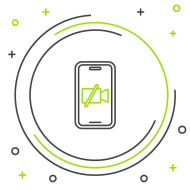 Mobil ekran simgesindeki Line Video kamerası beyaz arkaplanda izole edildi. Video yok. Renkli taslak konsepti. Vektör