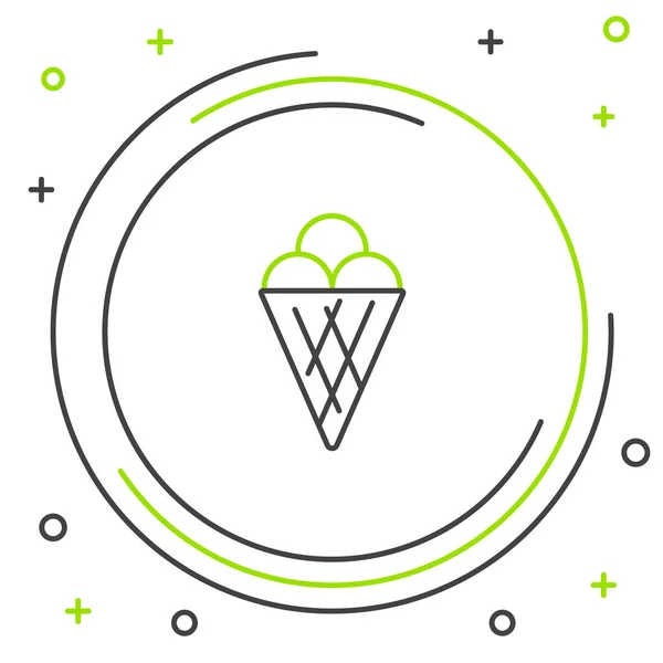 Ligne de crème glacée dans une icône de cône de gaufre isolé sur fond blanc. Doux symbole. Concept de contour coloré. Vecteur — Image vectorielle