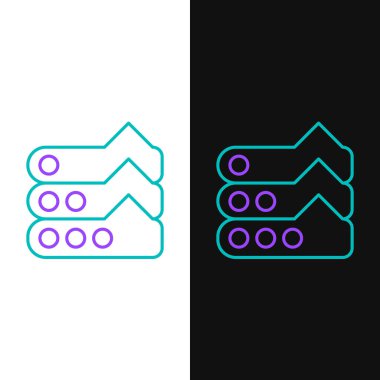 Çizelge, çizelge, çizelge, diyagram, bilgi grafiği, turta grafik simgesi beyaz ve siyah arkaplanda izole edilmiş. Renkli taslak konsepti. Vektör