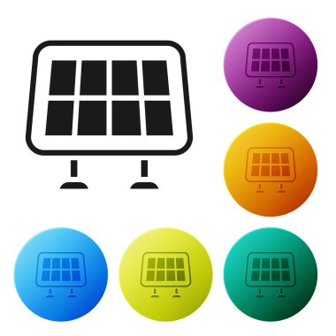 Siyah Güneş enerjisi simgesi beyaz arkaplanda izole edildi. Simgeleri renk daire düğmelerine ayarla. Vektör