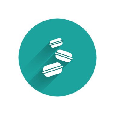 Uzun gölgeli beyaz makarna kurabiye ikonu. Makarna tatlı fırın. Yeşil daire düğmesi. Vektör