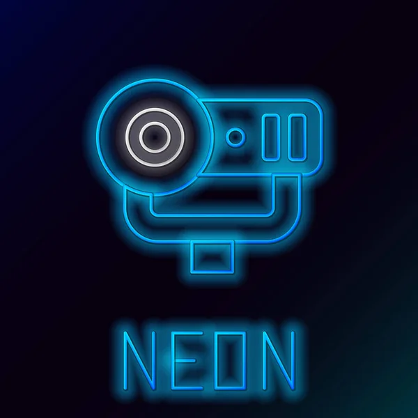 Glödande neon line Webbkamera ikon isolerad på svart bakgrund. Chattkamera. Webbkameraikonen. Färgstarkt skisskoncept. Vektor — Stock vektor