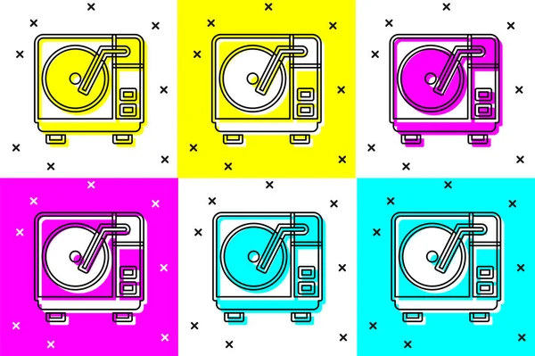 Set Vinyl player with a vinyl disk icon isolated on color background. Vector — Stock Vector