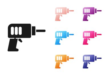 Siyah elektrikli matkap simgesi beyaz arkaplanda izole edildi. Tamir aleti. Simgeleri renklendirin. Vektör