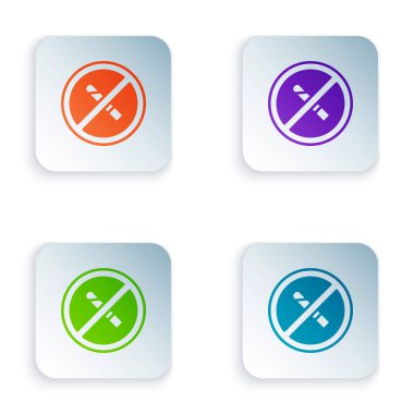 Beyaz arkaplanda sigara içilmeyen simge izole edildi. Sigara sembolü. Kare düğmelere renkli simgeleri yerleştir. Vektör