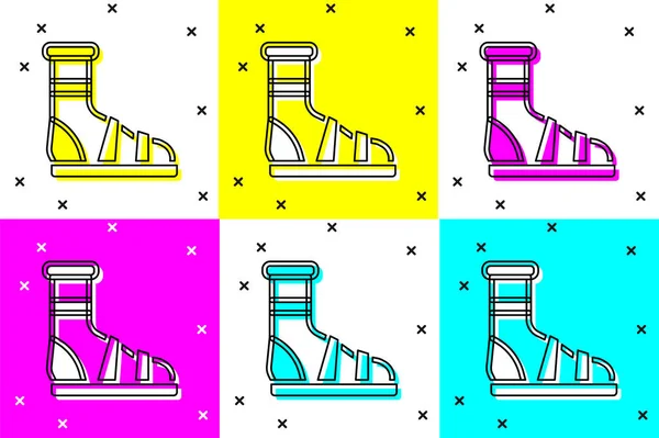 Set Zapatillas con calcetines icono aislado en el fondo de color. Cartel de zapatillas de playa. Chanclas. Vector — Archivo Imágenes Vectoriales