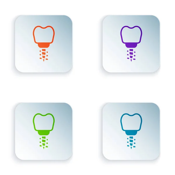 Kolor Ikona implantu dentystycznego izolowane na białym tle. Zestaw kolorowych ikon w kwadratowych przyciskach. Wektor — Wektor stockowy