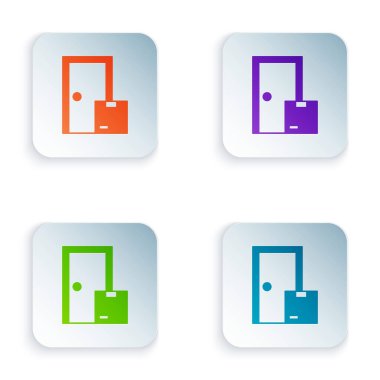 Renkli Ev servis simgesi beyaz arkaplanda izole edildi. Kare düğmelere renkli simgeleri yerleştir. Vektör