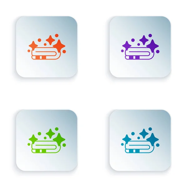 Färg Handduk stack ikon isolerad på vit bakgrund. Ställ färgglada ikoner i fyrkantiga knappar. Vektor — Stock vektor