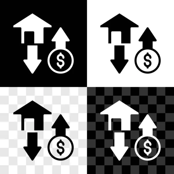 백악관은 검정 색 과 흰색, 투명 한 배경에 달러 상징 아이콘을 따로 놓는다. 집 과 돈. 부동산 개념. Vector — 스톡 벡터