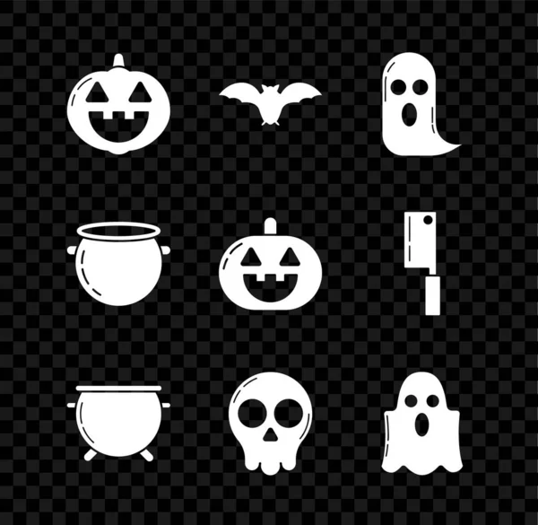 Set Pumpkin, Flying bat, Ghost, Halloween caldeirão bruxa, Caveira, e ícone. Vetor — Vetor de Stock