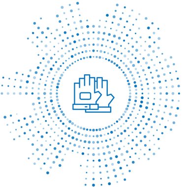 Mavi çizgi eldivenleri simgesi beyaz arkaplanda izole edildi. Olağanüstü bir spor. Spor malzemeleri. Soyut çember rastgele noktalar. Vektör