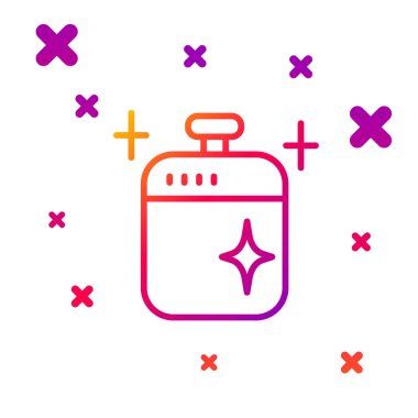 Renk çizgisi. Beyaz arka planda temiz tencere simgesi var. Haşlama ya da güveç besin sembolü. Kademeli rastgele dinamik şekiller. Vektör