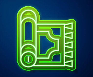 Parlayan neon hattı Geleneksel halı kültürü ramazan Arap kutlama ikonu mavi arka planda izole edildi. Vektör