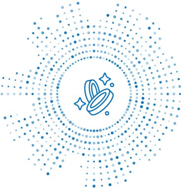 Mavi çizgi Korsan madeni para simgesi beyaz arkaplanda izole edildi. Soyut çember rastgele noktalar. Vektör