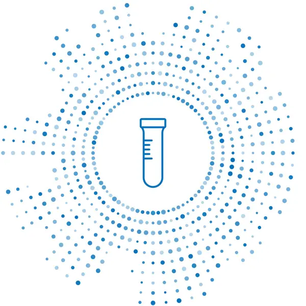 Niebieska linia Rurka badawcza i ikona badania chemicznego kolby izolowana na białym tle. Szkło laboratoryjne. Abstrakcyjne kółko przypadkowych kropek. Wektor — Wektor stockowy
