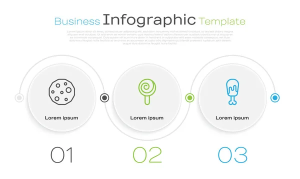 Set line Galleta o galleta, piruleta y pata de pollo. Plantilla de infografía empresarial. Vector — Vector de stock