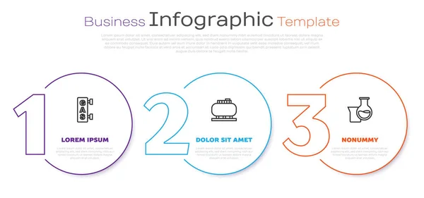 Nastavte linku Čerpací stanice, skladování v nádrži a zkumavku. Obchodní infografická šablona. Vektor — Stockový vektor