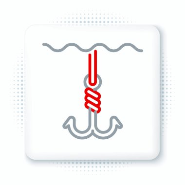 Beyaz arka planda izole edilmiş su ikonu altındaki olta oltası. Balık oltası. Renkli taslak konsepti. Vektör