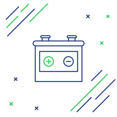 Çizgi Araba bataryası simgesi beyaz arka planda izole edildi. Akümülatör bataryası enerji ve elektrik akümülatörü bataryası. Renkli taslak konsepti. Vektör