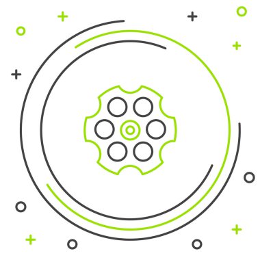 Çizgi Revolver silindir simgesi beyaz arkaplanda izole edildi. Renkli taslak konsepti. Vektör