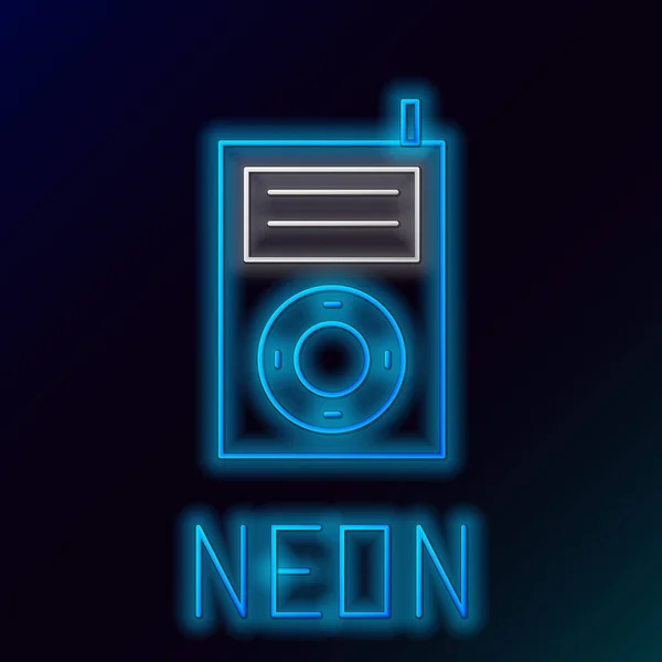 Gloeiende neon lijn Muziek MP3 speler pictogram geïsoleerd op zwarte achtergrond. Draagbaar muziekapparaat. Kleurrijk concept. Vector — Stockvector