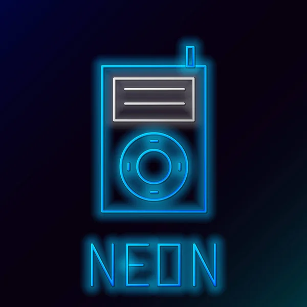 Parlayan neon hattı Müzik MP3 çalar simgesi siyah arkaplanda izole edildi. Taşınabilir müzik cihazı. Renkli taslak konsepti. Vektör — Stok Vektör