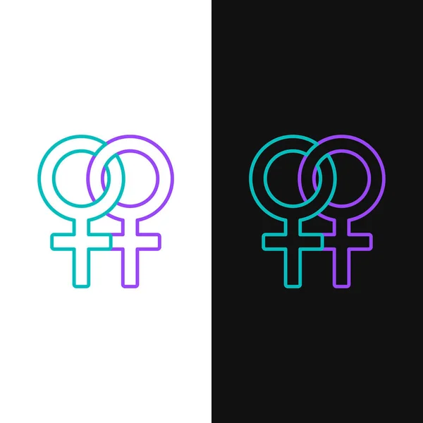 Ligne Icône de symbole de genre féminin isolé sur fond blanc et noir. Le symbole de Vénus. Le symbole d'un organisme féminin ou d'une femme. Concept de contour coloré. Vecteur — Image vectorielle