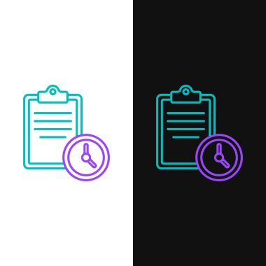 Çizgi Spor Eğitim Programı veya fitness Planı simgesi beyaz ve siyah arkaplanda izole edildi. Renkli taslak konsepti. Vektör