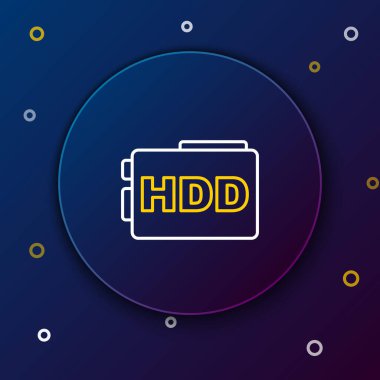 HDD disk sürücüsü simgesi mavi arkaplanda izole edildi. Renkli taslak konsepti. Vektör