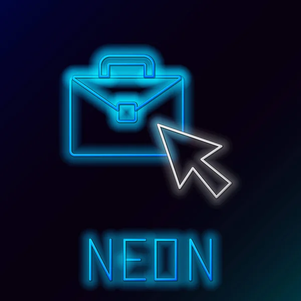 Gloeiende neon lijn Online werken pictogram geïsoleerd op zwarte achtergrond. Een freelancer die thuis aan een laptop werkt. Op afstand werken. Afstandelijk baanconcept. Kleurrijk concept. Vector — Stockvector