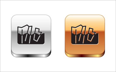 Siyah Buzul eritme simgesi beyaz arkaplanda izole edildi. Gümüş-altın kare düğme. Vektör