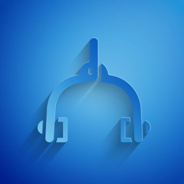 Kağıt kesiği bisiklet freni kalibreleri çift pivot simgesi mavi arkaplan üzerinde izole. Bisiklet fren teli. Kağıt sanatı tarzı. Vektör