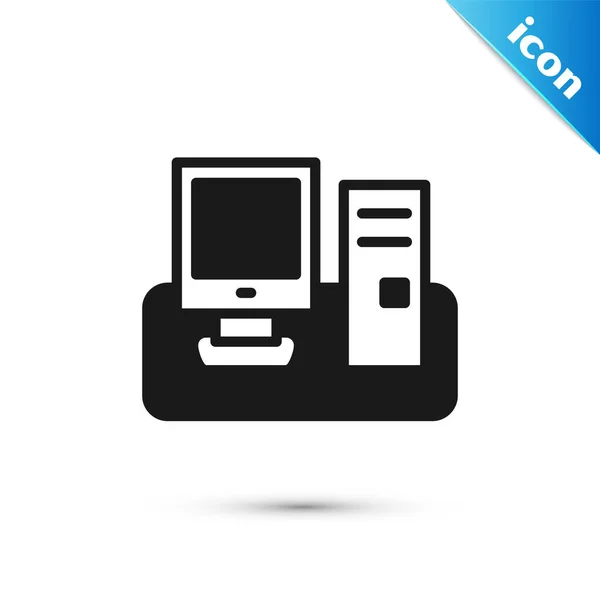 Grijze Computer monitor met toetsenbord en muis pictogram geïsoleerd op witte achtergrond. PC componentenbord. Vector — Stockvector