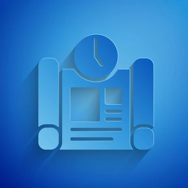 Corte de papel Icono del plan de tiempo del proyecto empresarial aislado sobre fondo azul. Estilo de arte de papel. Vector — Archivo Imágenes Vectoriales