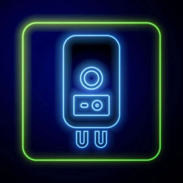 Świecący neon Elektryczny kocioł do ogrzewania ikony wody izolowany na niebieskim tle. Wektor — Wektor stockowy