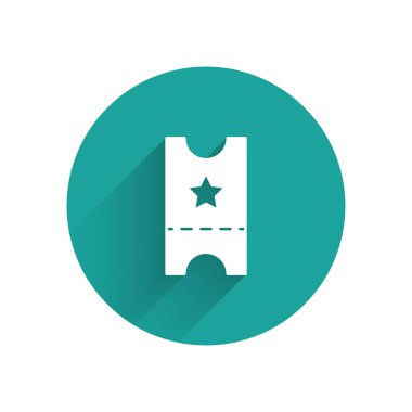 Beyzbol bileti ikonu uzun gölgeli. Yeşil daire düğmesi. Vektör