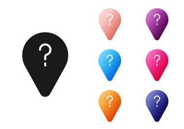 Siyah Bilinmeyen rota simgesi beyaz arkaplanda izole edildi. Navigasyon, işaret, konum, harita, GPS, yön, arama konsepti. Simgeleri renklendirin. Vektör