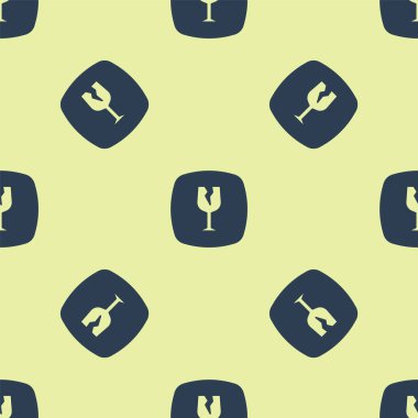 Teslimat kutuları için mavi kırılgan cam sembol sarı arkaplanda izole edilmiş pürüzsüz desen. Vektör