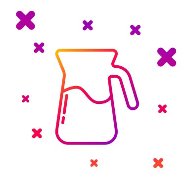 Beyaz zemin üzerinde su ikonu olan renkli sürahi camlar. Su için çaydanlık. İçme suyu dolu cam sürahi. Kademeli rastgele dinamik şekiller. Vektör