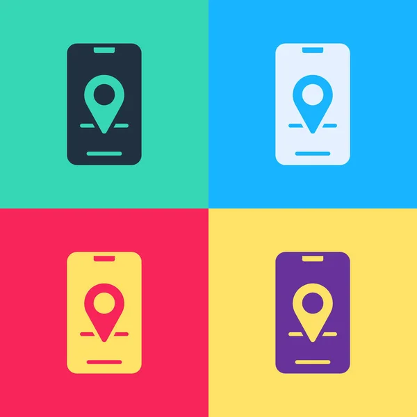 Pop-Art-Infografik des Navigationssymbols für Stadtpläne isoliert auf farbigem Hintergrund. Konzeption der mobilen App Interface. Geolacation-Konzept. Vektor — Stockvektor