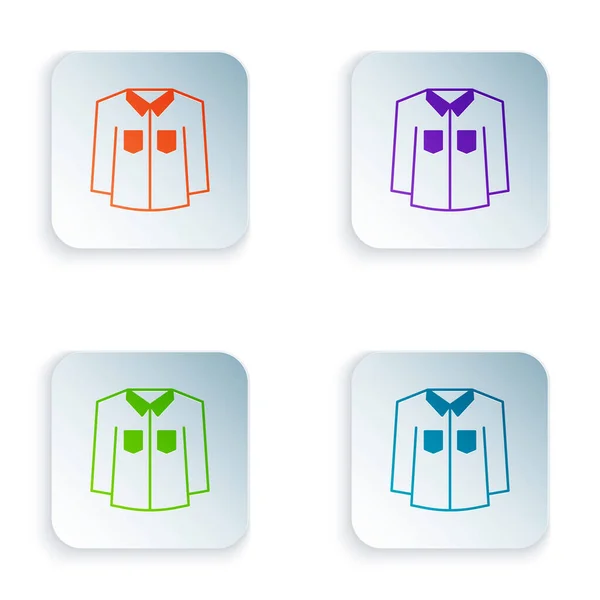 Ícone de camisa de cor isolado no fundo branco. Definir ícones coloridos em botões quadrados. Vetor —  Vetores de Stock