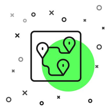 Siyah çizgi rota simgesi beyaz arkaplanda izole edildi. Harita işaretçisi işareti. Yol ya da yol kavramı. GPS navigatörü. Vektör