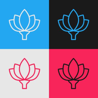 Pop sanat çizgisi Lotus çiçek ikonu renk arkaplanında izole edilmiş. Vektör