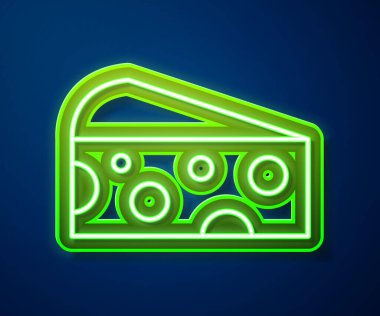 Parlayan neon hattı peynir ikonu mavi arka planda izole edildi. Vektör