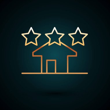 Altın çizgili ev simgesi koyu mavi arka planda izole edilmiş. Emlakçı ya da köy elit sınıfı. Vektör