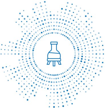 Mavi çizgi test tüpü ve beyaz arka planda izole edilmiş kimyasal test ikonu. Laboratuvar cam levhası. Soyut çember rastgele noktalar. Vektör